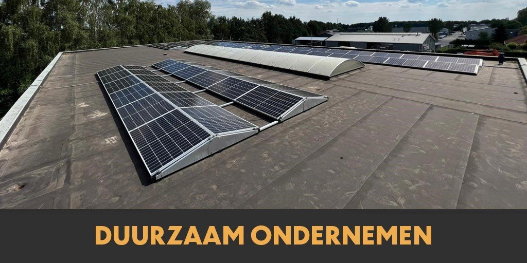 Zonnepanelen voor Brand Equipment, Findeq en Ophaof Machinery op het dak van het bedrijfspand aan de coevorderweg 20a, Gramsbergen.